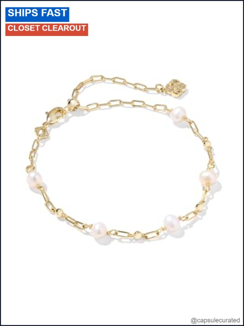 Freshwater Pearl Chain Bracelet, Adjustable Gold Tone, Women's Fashion Jewelry